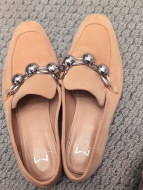Marc Fisher  Suede Loafers with Silver Chain Detail